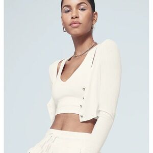 ✨ SOLD OUT Like NEW Alo Yoga Ivory Ribbed Cropped Whisper Cardigan Size Small